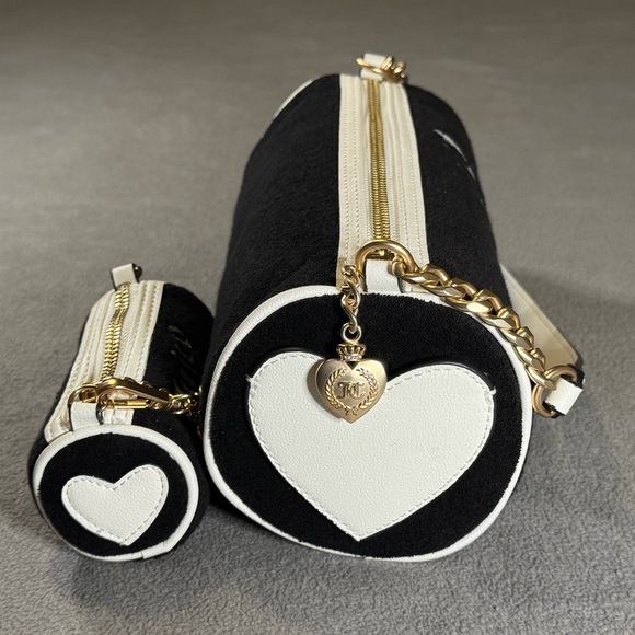 Juicy Couture Choose Juicy Barrel Bag Black And White Heart Set,New Without Tags - Picture 10 of 15